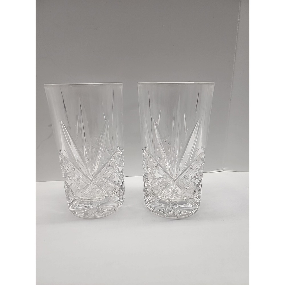 2 Fine Lead Crystal Ice Tea Tumbler‎ 5.5"Tall Pineapple Cut